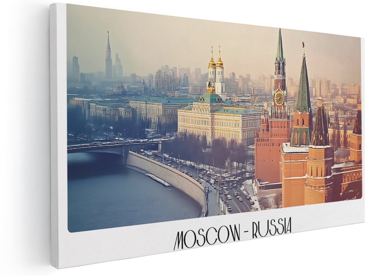 Artaza Canvas Schilderij Moskou Rusland - 160x80 cm - Groot - Wanddecoratie Landschap Stad - Muurdecoratie Kremlin Winter - Schilderijen Op Canvas