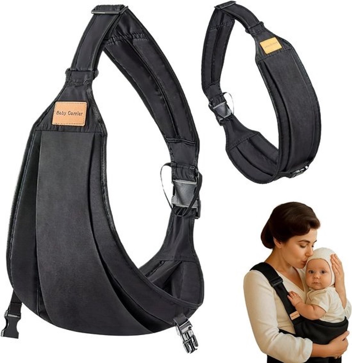 Draagzak - Verstelbare doek - Baby dragen - Ademend katoen - Tot 25 kg - Zwart