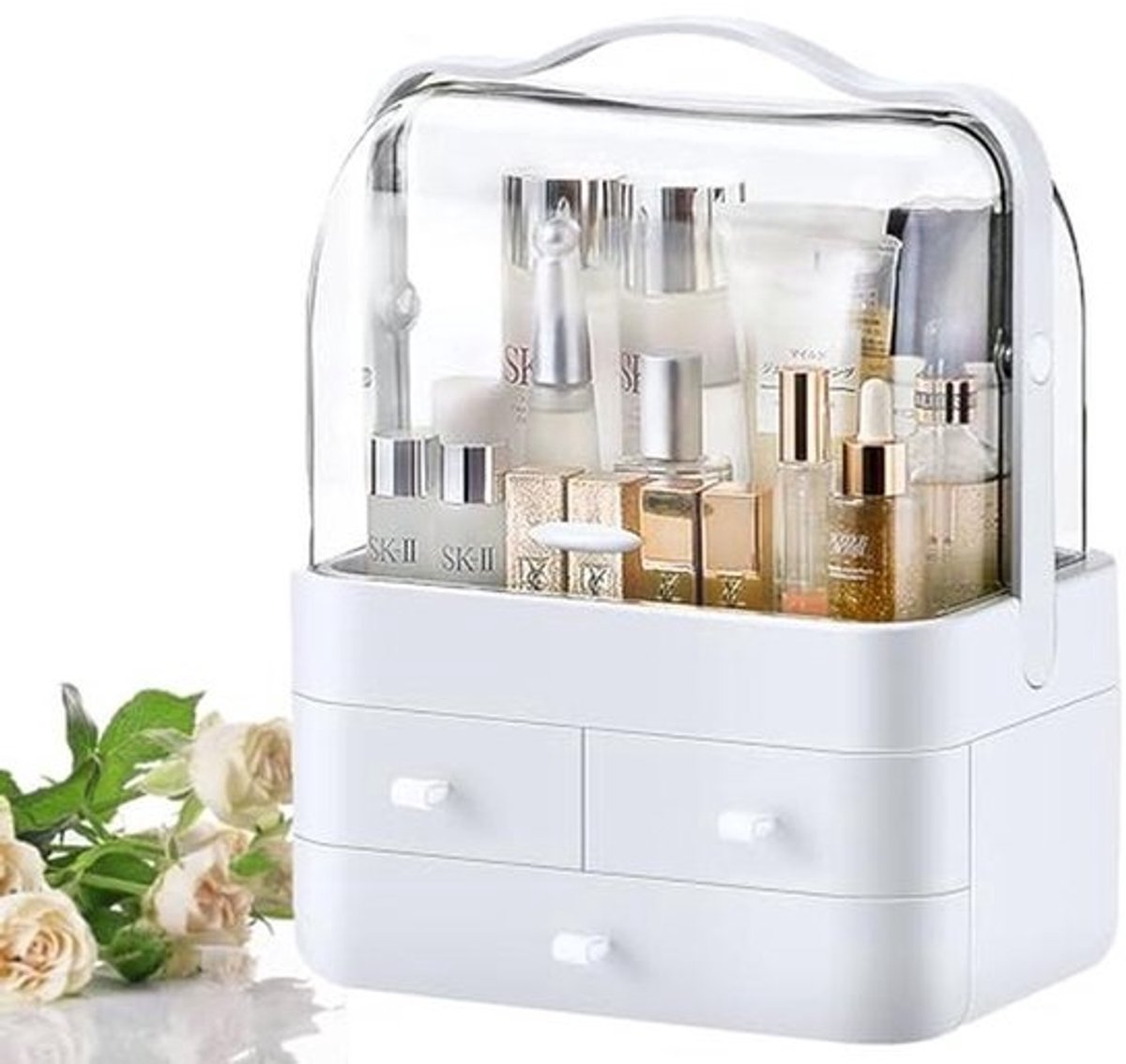 Grote Make-up Organizer met Laden - Doorzichtige Cosmetische Opbergdoos voor Huidverzorging - Opbergkoffer voor IJdelheid en Badkamer - 26,4x18,2x34,7 cm - Wit