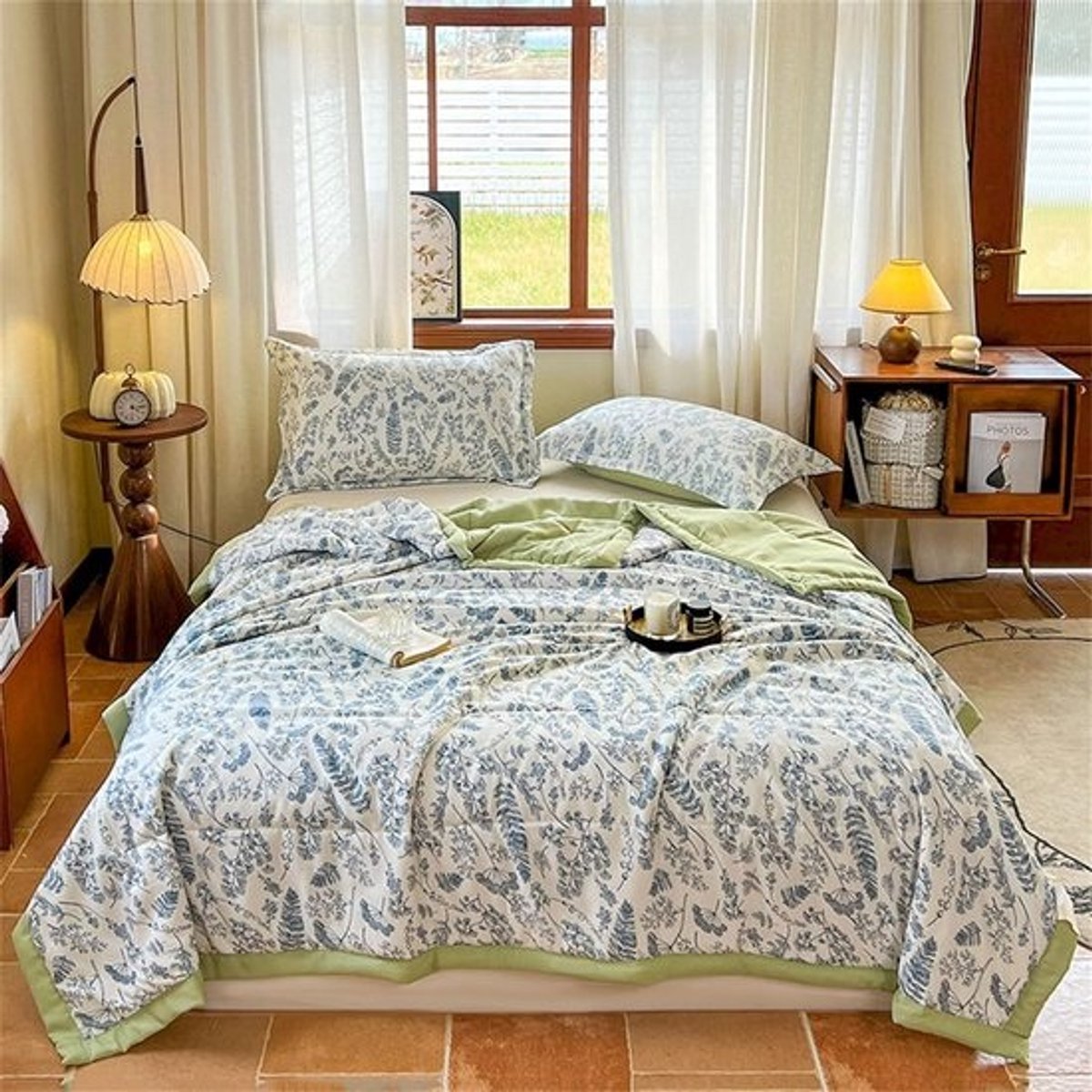 Zomerdekbed 220x240 Zonder Overtrek Dubbelzijdig Licht Wasbaar Microvezel 2.5 TOG Blauw