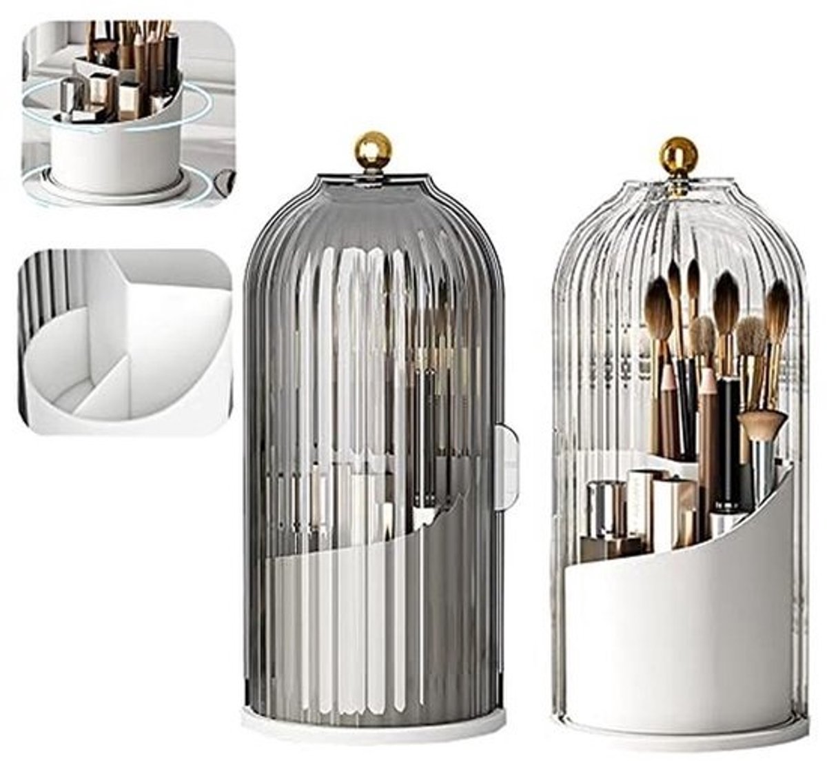 360° Stofdichte Make-up Organizer met Draaggreep - Draaibare Cosmetica-opbergdoos voor Badkamer en Slaapkamer