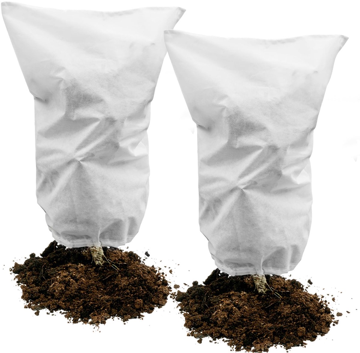 2 stuks Plantenhoes - 50 g/m² Vlies met Trekkoord - Voor Winterbescherming tegen Vorst, Kou, Vogels en Insecten - Beige-wit - 60x80 cm