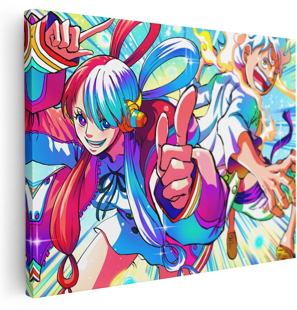 Artaza Canvas Schilderij One Piece - 160x120 cm - Groot - Wanddecoratie Anime Jongenskamer - Muurdecoratie Luffy - Felle Kleuren Kamer Accessoires