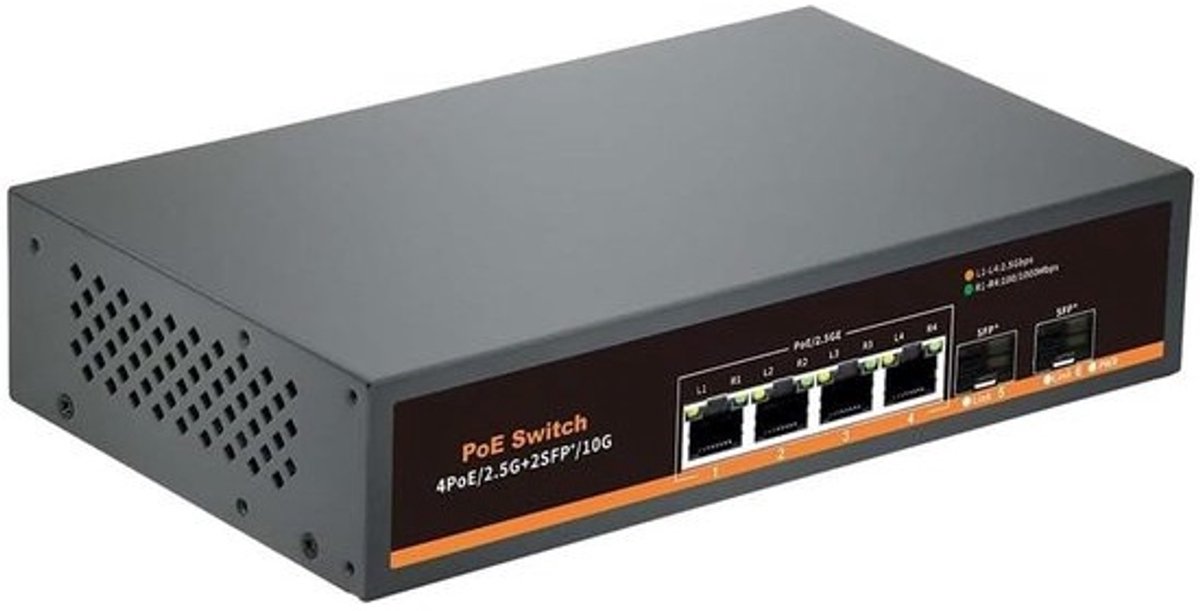 2.5G POE Schakelaar met 4 POE Haven en 2 SFP Haven