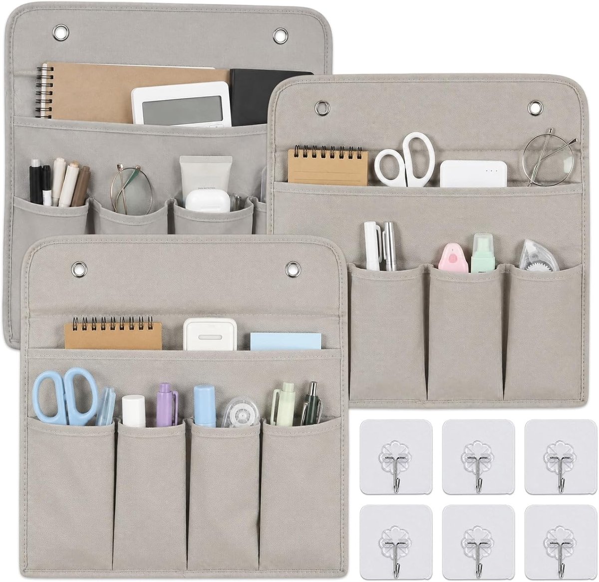Grote hangorganizers voor camping met haken, waterdichte opvouwbare linnen mand met 5 praktische vakken voor badkamer, slaapkamer en kantoorgebruik
