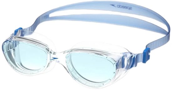 Speedo Hydrospex zwembril, lichtblauw met transparant montuur en hoofdband.