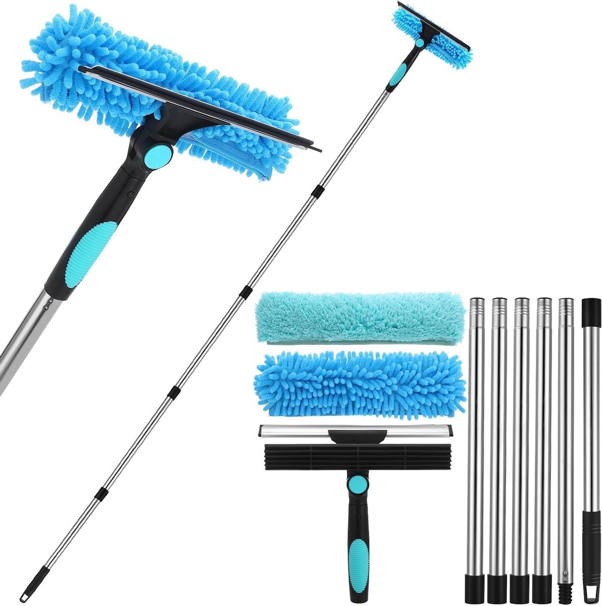 Raamwisser Set - Telescopische Reiniger - Hoge Ramen Zemen - Flexibele Kop - 240 cm - Blauw