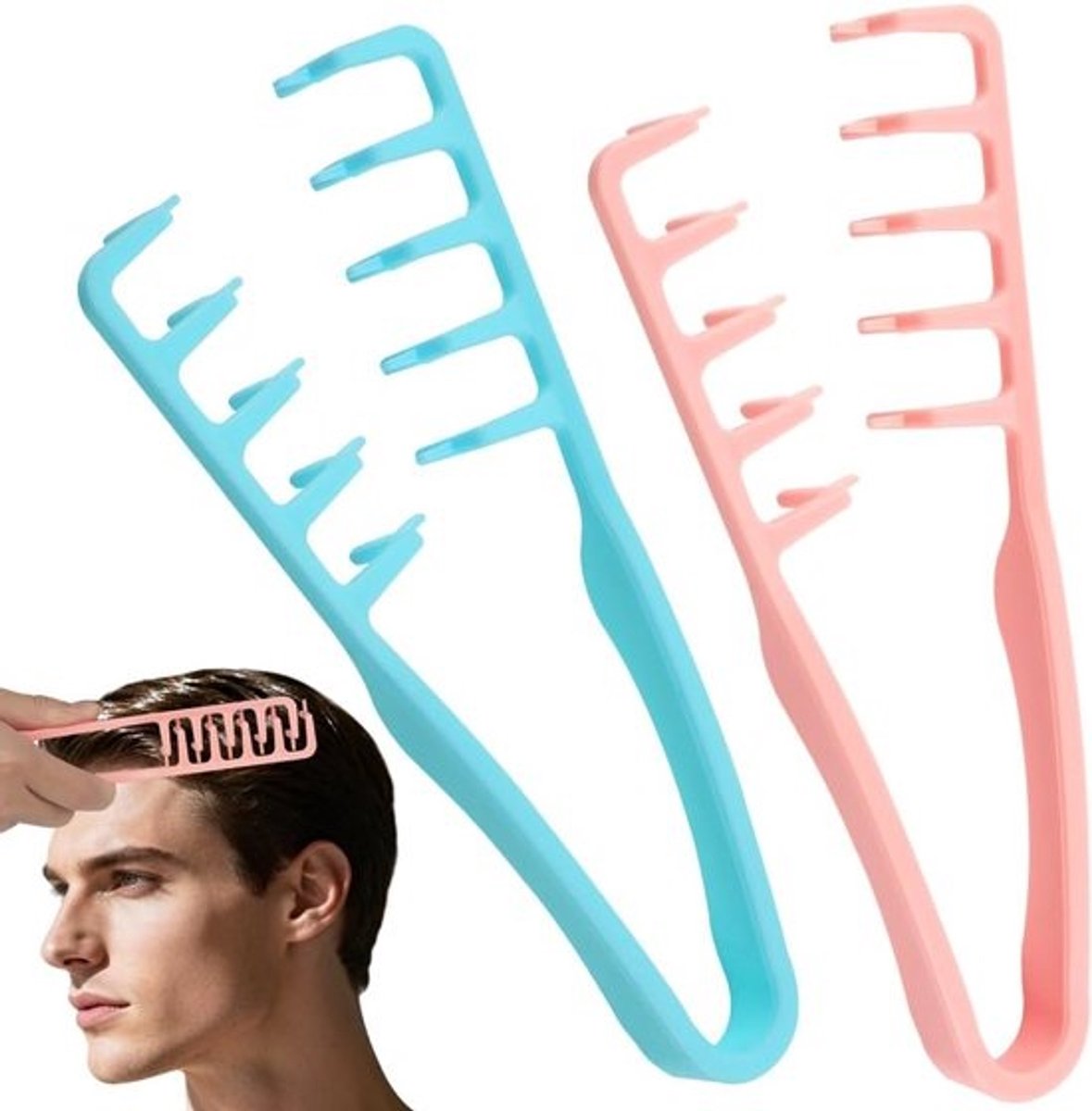 Styling Kam - Textuur Kam - Volume Krullen - Brede Tanden - 21.8 cm - Roze Blauw