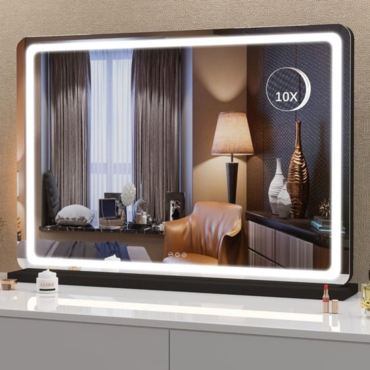 LED Make-upspiegel met Verlichting en Aanraakbediening - Dimbaar, Rechthoekig, 80 x 58 cm