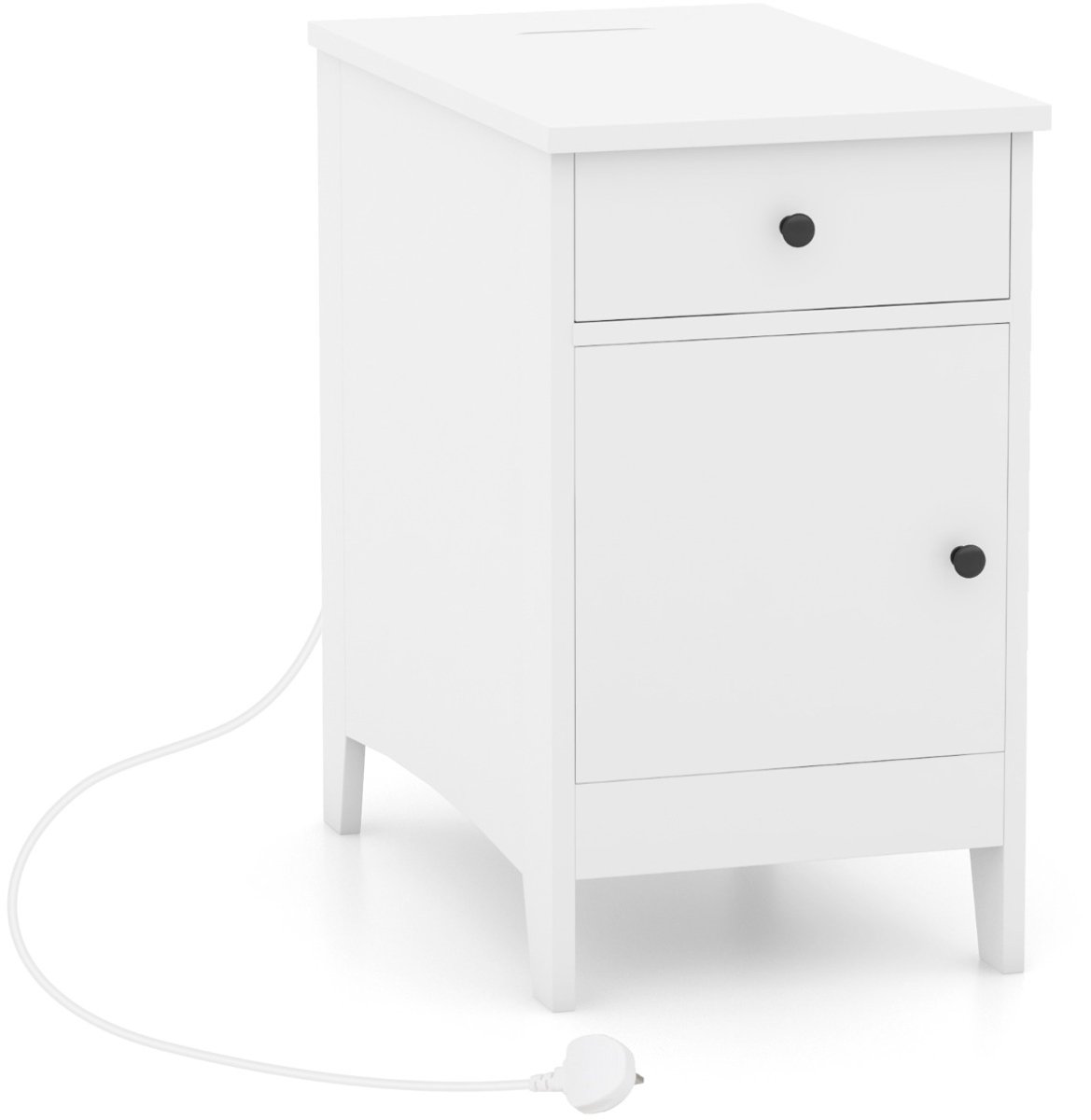 SureDeal® - Nachtkastje - Oplaadstation Bijzettafel - USB Poorten - Stopcontacten Salontafel - 60x35x60 cm - Wit
