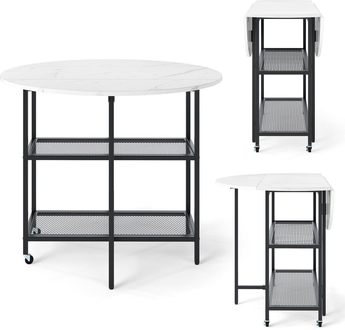 SureDeal® - Eettafel - Opvouwbaar - Marmerlook Inklapbare Tafel - Wielen - Personen Keukentafel Wit - 100x100x80 cm - Wit