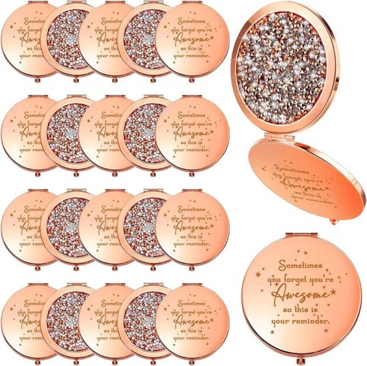 Compacte Spiegel - Inspirerende Zakspiegel voor Vrouwen, Verjaardagsbedankjes, Draagbaar en Verstelbaar (20 stuks)
