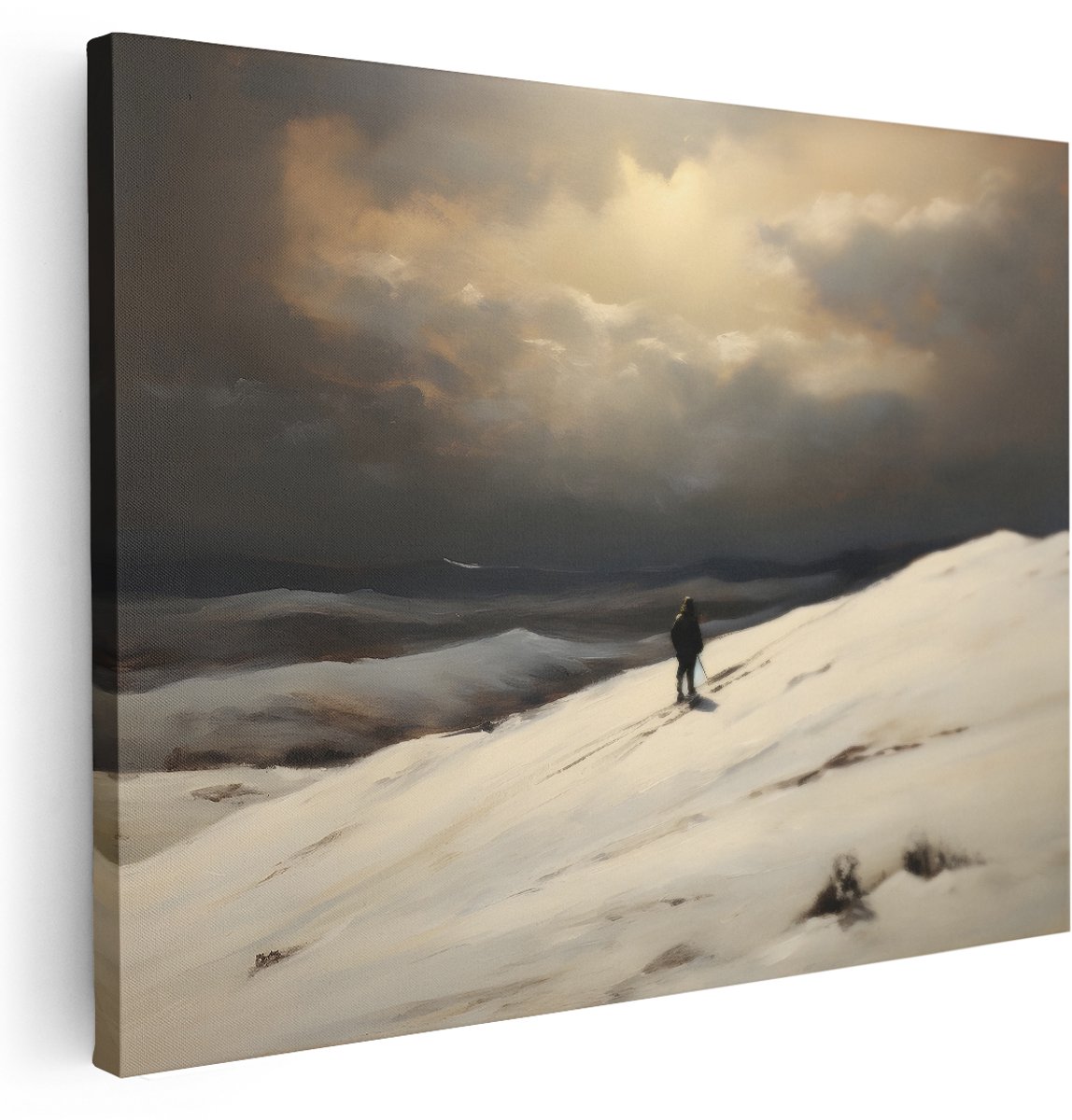 Artaza Canvas Schilderij Bergen - 160x120 cm - Groot - Wanddecoratie Sneeuw Landschap - Muurdecoratie Dramatische Wolken - Kamer Accessoires Woonkamer