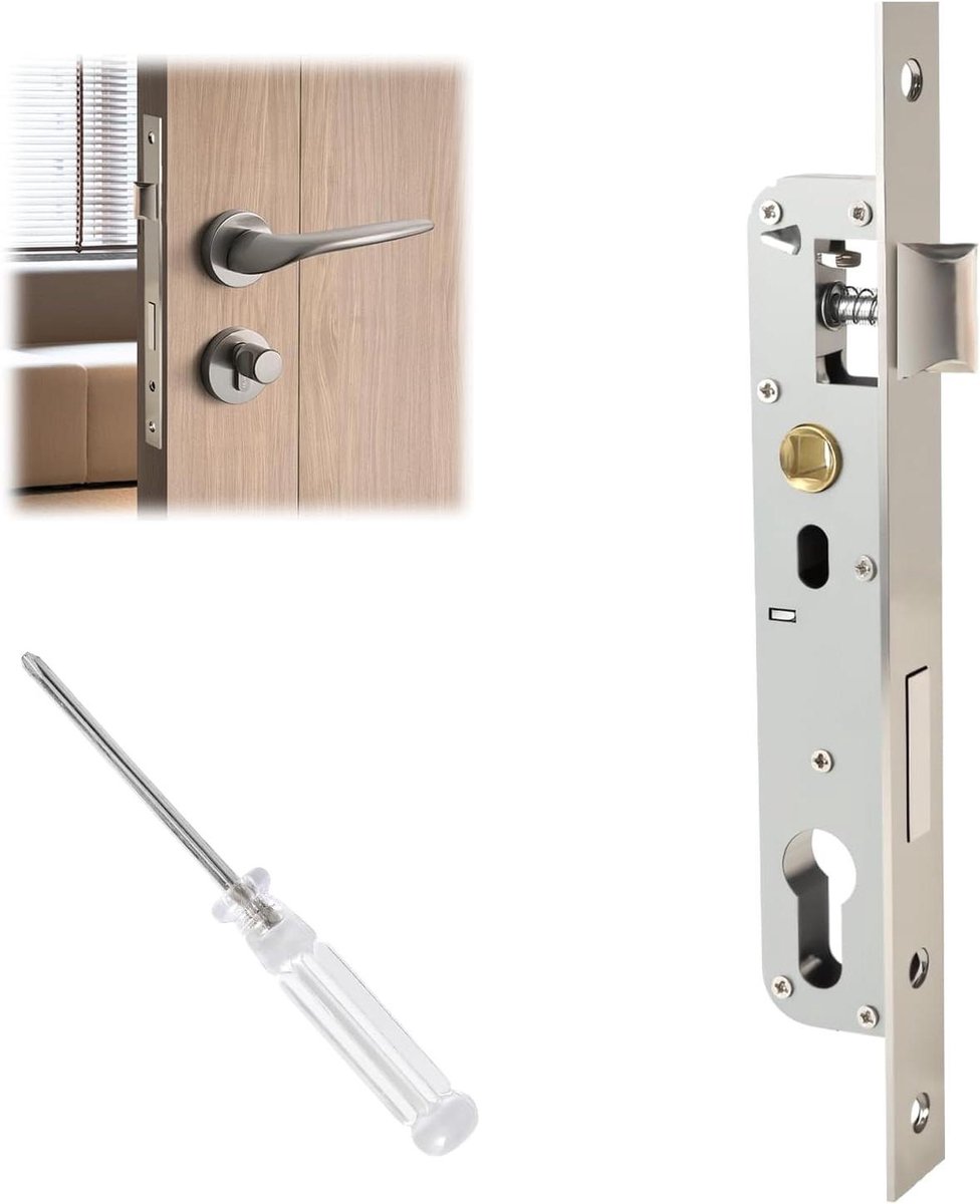 Insteekslot Roestvrij Staal - Deurslot Kast - Buitendeur Beveiligen - Universele Links/Rechts Montage - 85 x 20 mm - Zilver