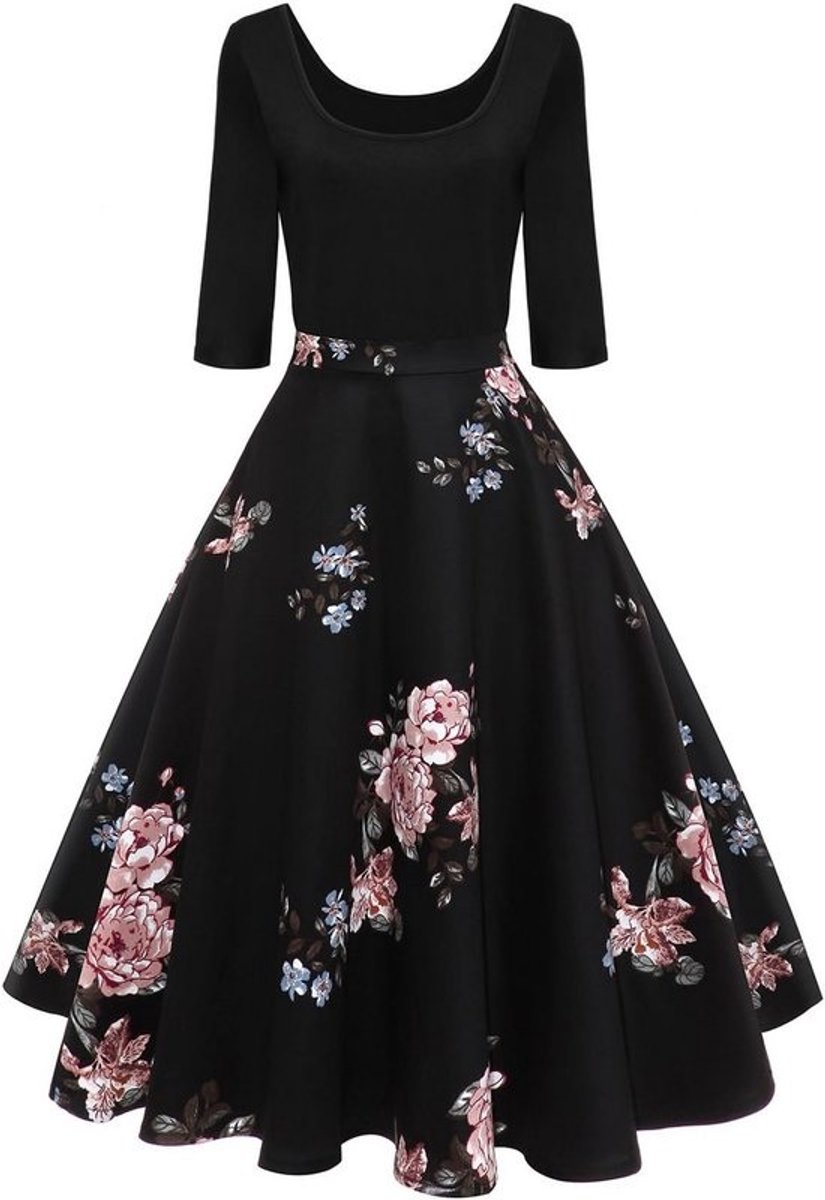 Dames Jurk Vintage Jaren 50 Rockabilly Bloemenprint 3/4 Mouwen Formeel/Casual