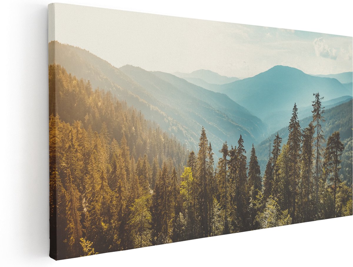 Artaza Canvas Schilderij Bos Met Bomen In De Hoge Bergen - 180x90 cm - Groot - Wanddecoratie Woonkamer - Schilderijen - Muurdecoratie