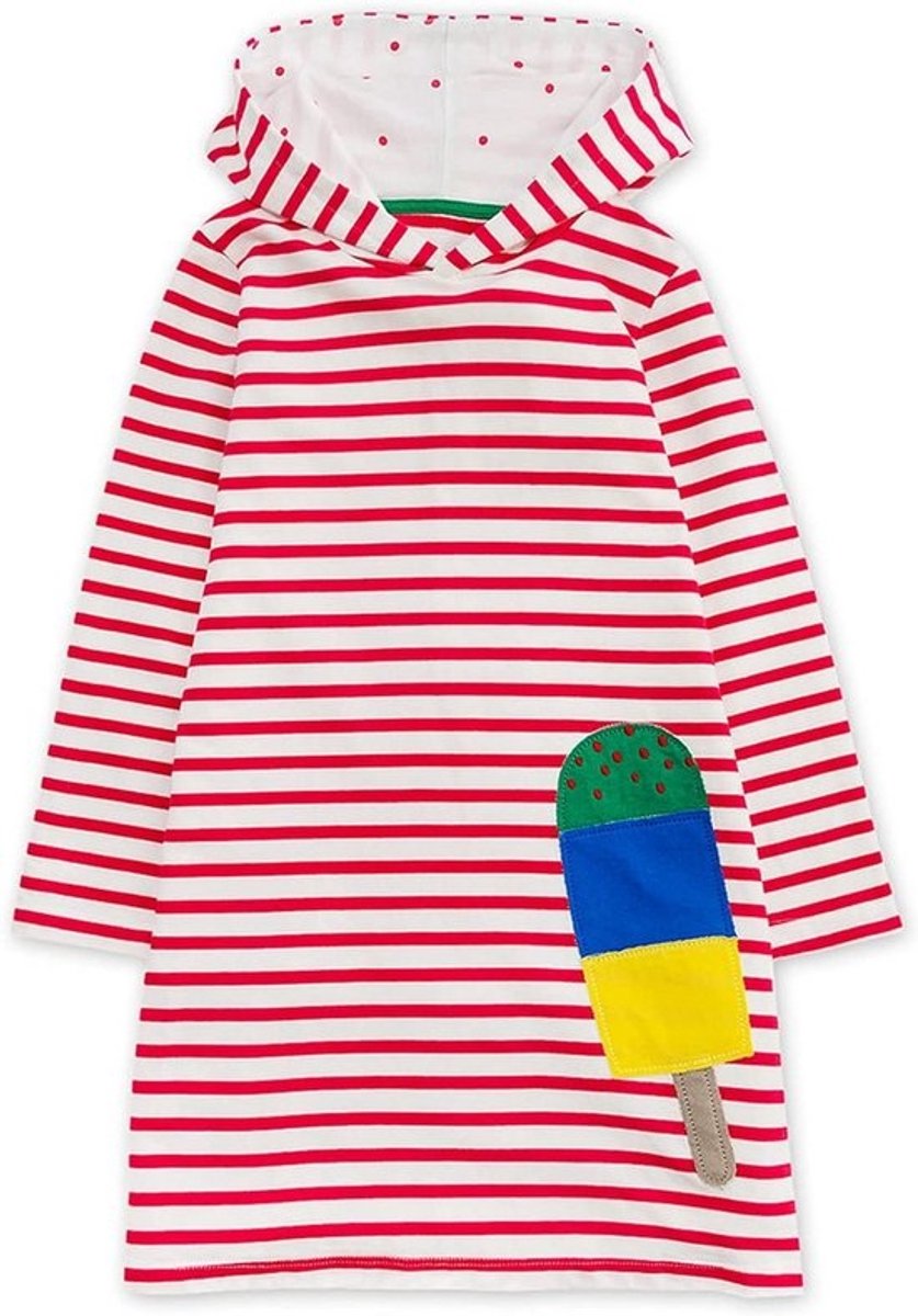 Kinderjurk Katoen Lange Mouwen Gestreept met Kleurrijke Print - Maat 5-6 Jaar
