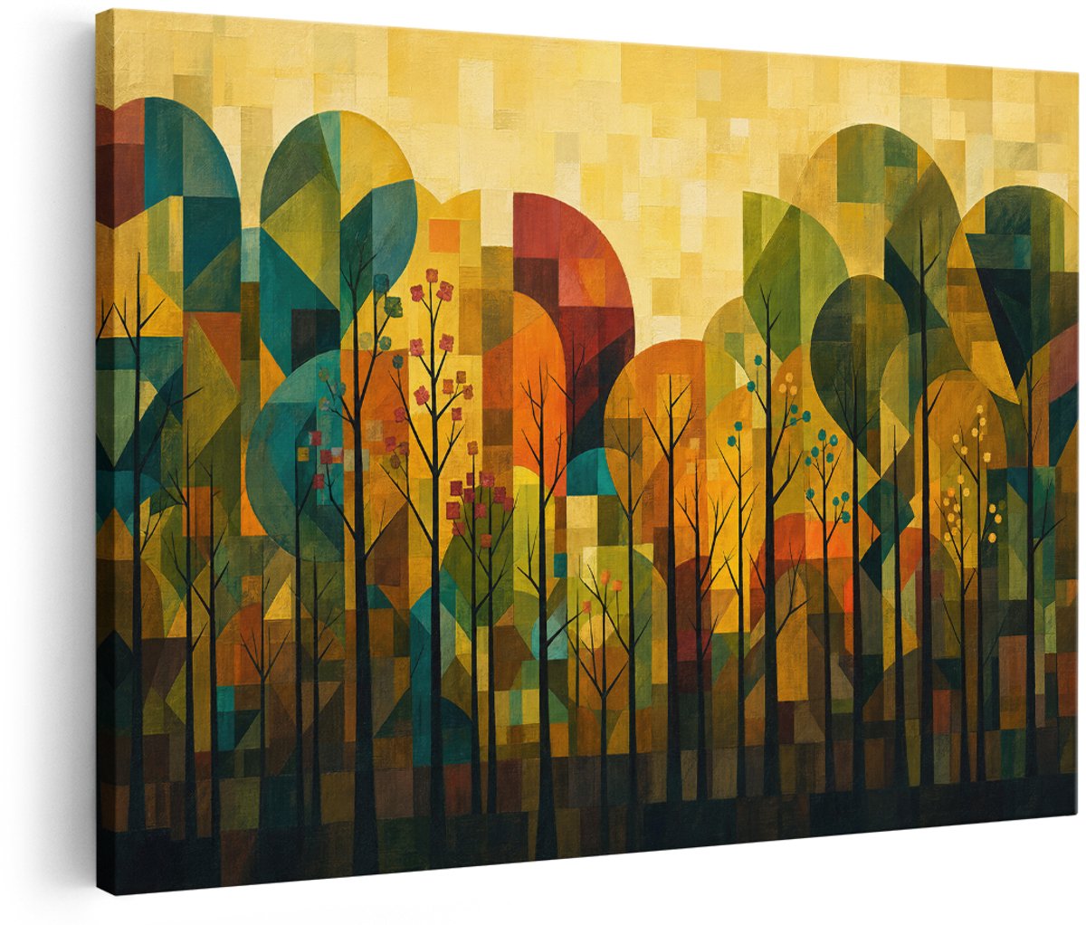 Artaza Canvas Schilderij Abstract Boslandschap - Kleurrijk En Modern - 150x100 cm - Groot - Wanddecoratie Woonkamer - Schilderijen - Muurdecoratie