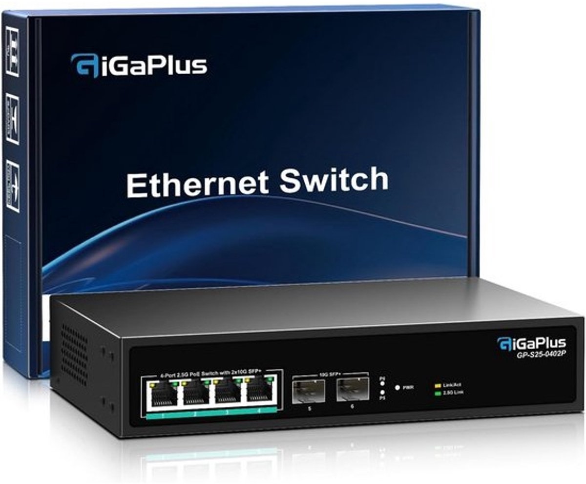 6-poorts 2.5 Gb PoE-switch met 4 PoE poorten en 10G Uplink voor NAS en WiFi6