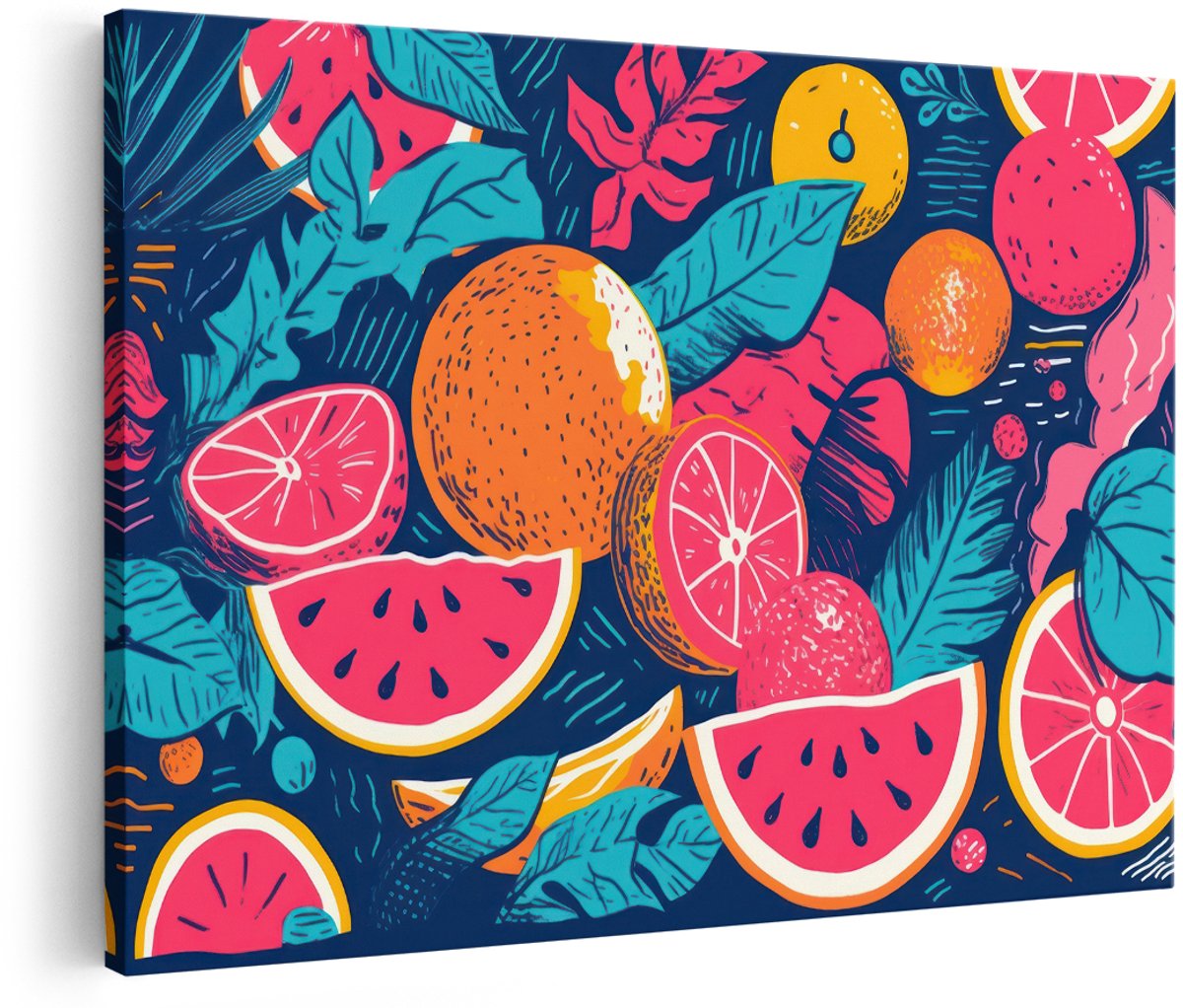 Artaza Canvas Schilderij Tropisch Fruit - 150x100 cm - Groot - Wanddecoratie Kleurrijk - Muurdecoratie Pop Art - Decoratie Fruit Watermeloen - Roze