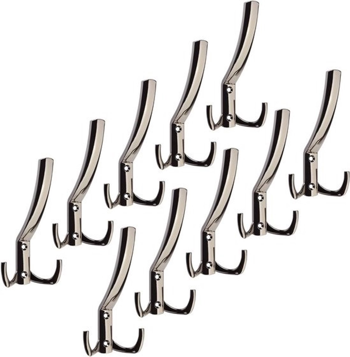 10 delige set grote kledinghaken - donker chroom - 143 x 76 x 67 mm