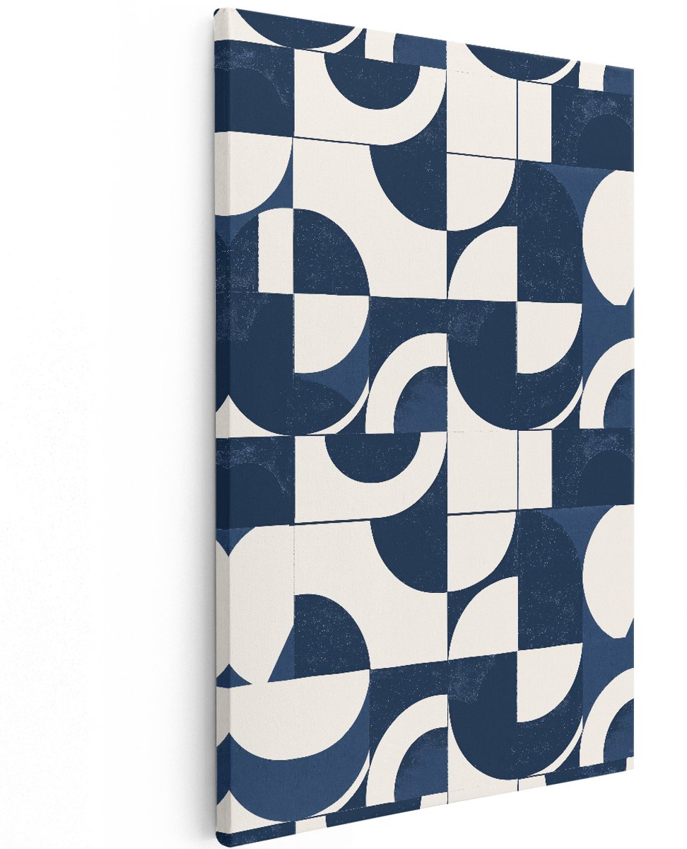 Artaza Canvas Schilderij Abstract - 120x180 cm - Groot - Wanddecoratie Geometrisch - Muurdecoratie Modern - Decoratie Woonkamer - Marineblauw