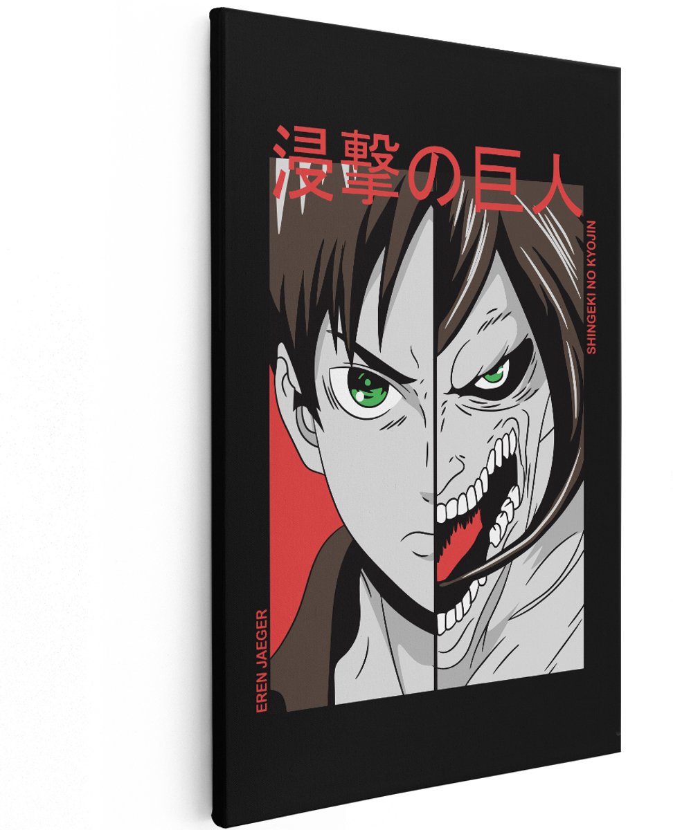 Artaza Canvas Schilderij Attack On Titan - 120x180 cm - Groot - Wanddecoratie Eren Jaeger - Muurdecoratie Anime - Decoratie Slaapkamer Jongen