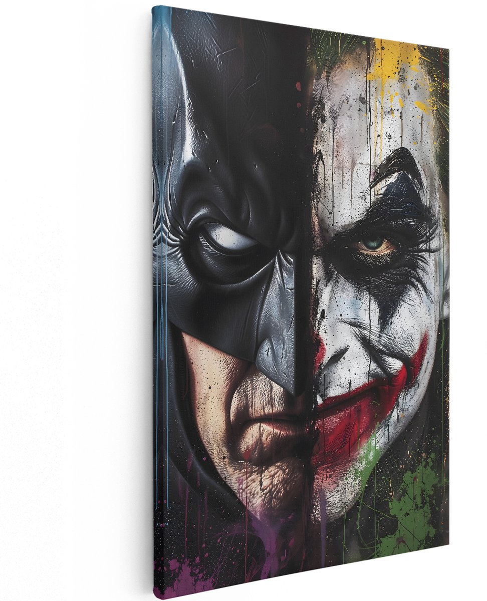Artaza Canvas Schilderij Batman En Joker - 120x180 cm - Groot - Wanddecoratie Film - Muurdecoratie Slaapkamer Jongen - Graffiti Schilderij