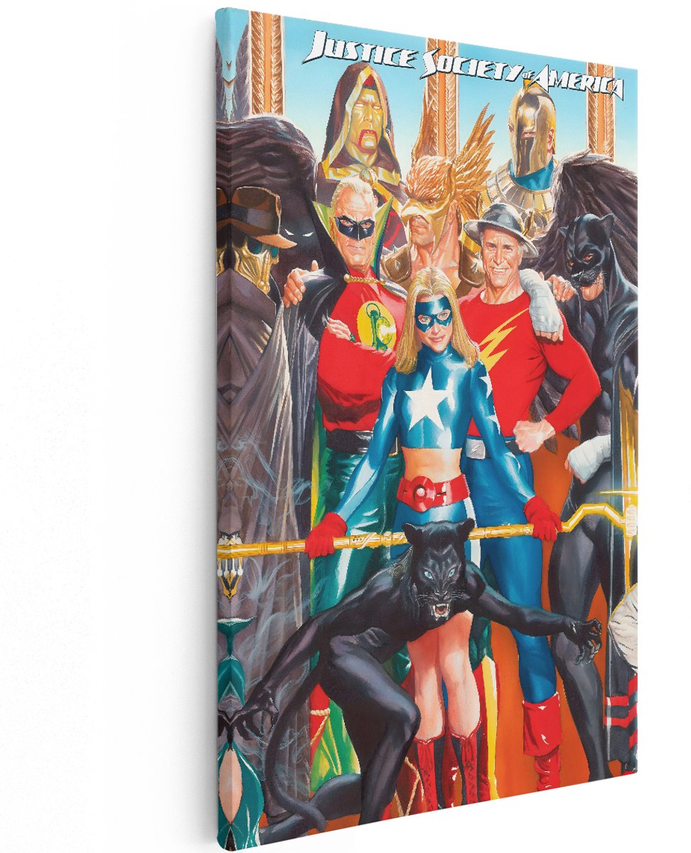 Artaza Canvas Schilderij Justice Society Of America - 120x180 cm - Groot - Wanddecoratie Superhelden - Muurdecoratie Vintage - Schilderijen Jongens Slaapkamer