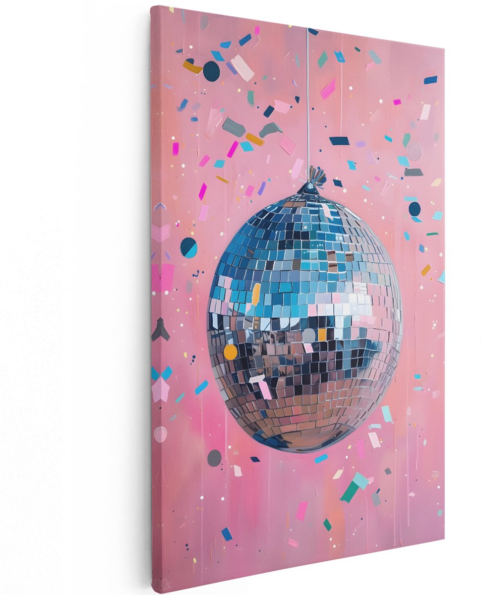 Artaza Canvas Schilderij Discobal - 120x180 cm - Groot - Wanddecoratie Roze - Muurdecoratie Retro - Decoratie Muziek - Schilderijen Op Canvas