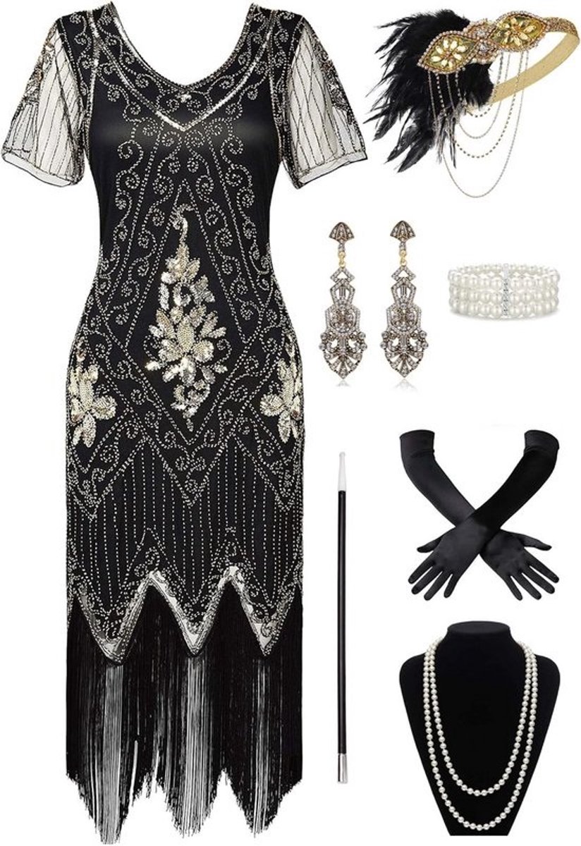 Damesjurk met korte mouwen in Gatsby-stijl voor themafeesten en speciale gelegenheden
