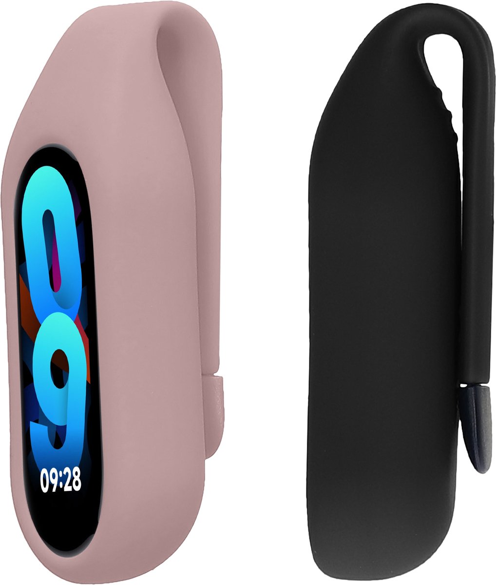 kwmobile 2x Clip Holders for Xiaomi Mi Band 10 / 9 / 8 Clip On - Fitness Tracker Case Holder Replacement Set - TPU Silicone Tracker Holder for Sport - Black / Dark Rose