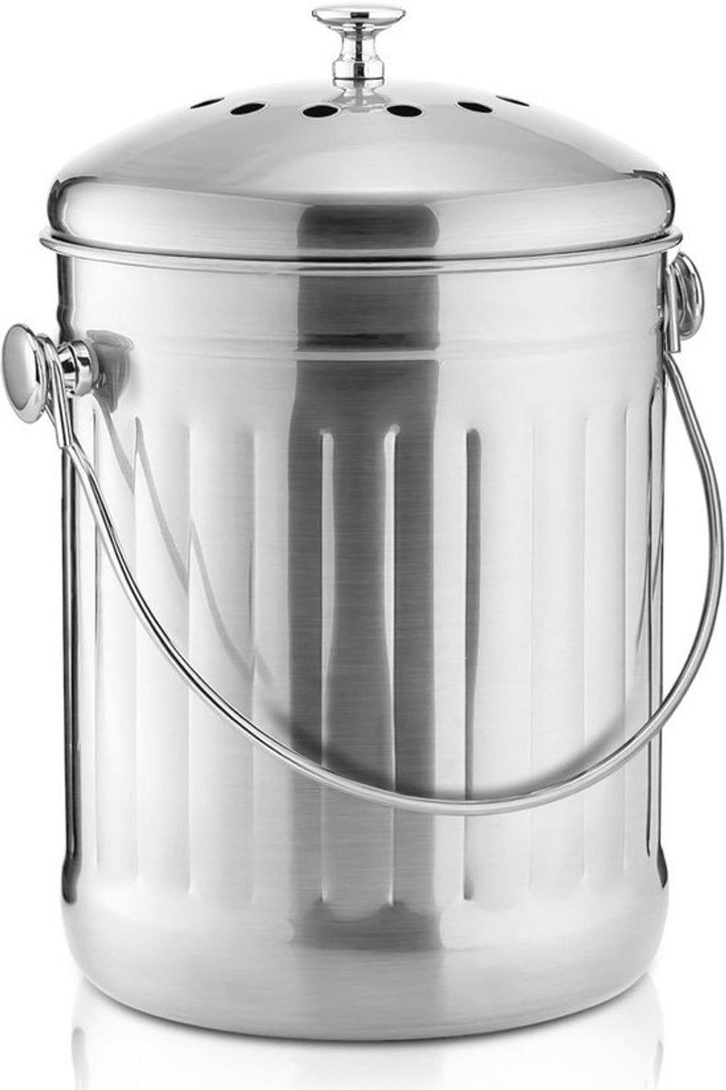 Compostbak voor Binnen - Roestvrijstalen Compostemmer voor Keukenvoedselafval - Geurloos en Gemakkelijk Schoon te Maken - 1,3 Gallon