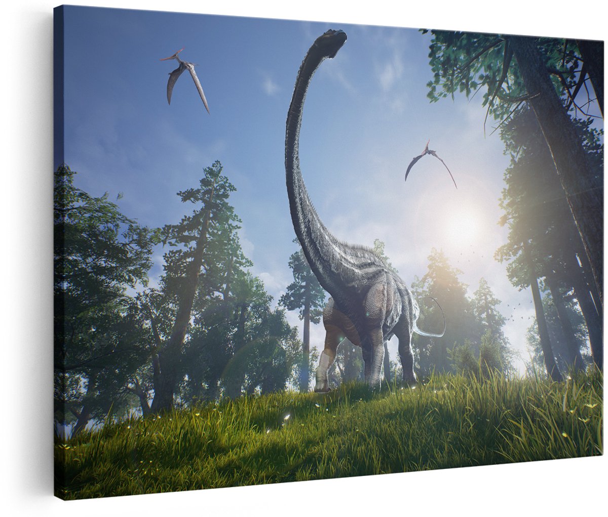 Artaza Canvas Schilderij Diplodocus Dinosauriër in het Bos - 150x100 cm - Groot - Foto Op Canvas - Wanddecoratie Woonkamer