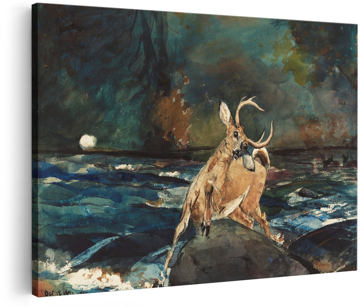 Artaza Canvas Schilderij Hert - 150x100 cm - Groot - Wanddecoratie Dieren - Muurdecoratie Natuur - Schilderijen Op Canvas Maanlicht
