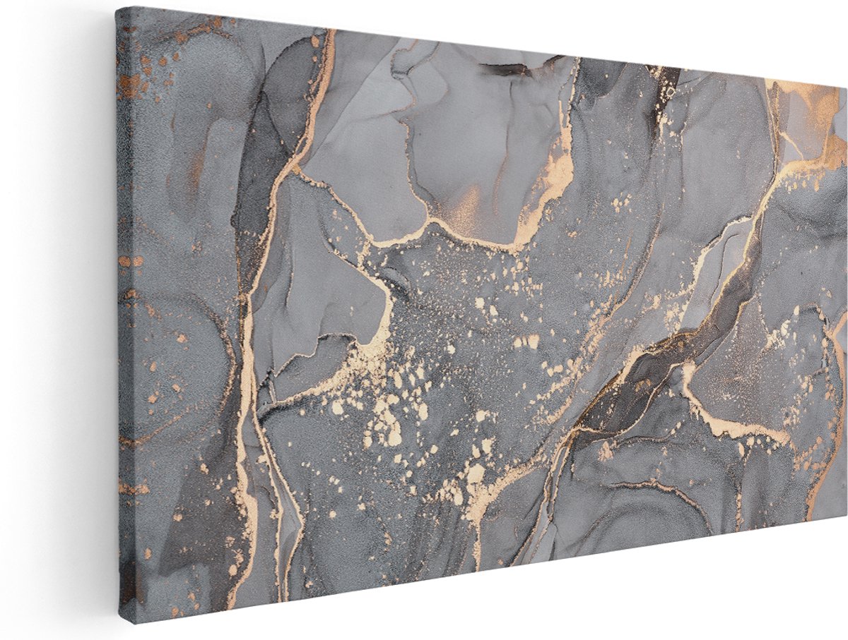 Artaza Canvas Schilderij Abstracte Luxe Kunst van Marmer met Goud - 140x70 cm - Groot - Wanddecoratie Woonkamer - Schilderijen - Muurdecoratie