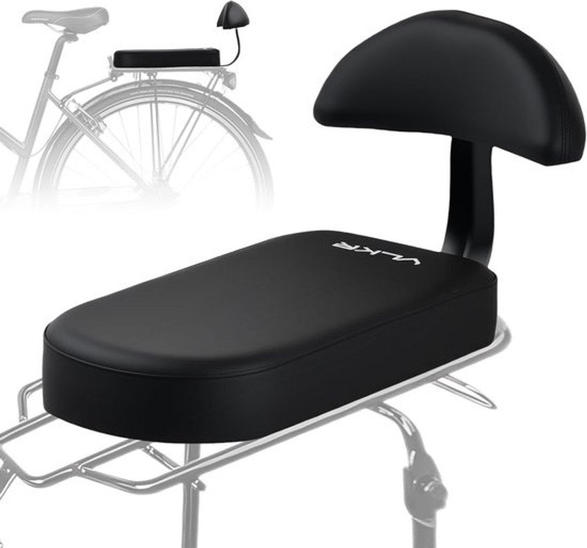 Fiets achterzitkussen - Kinderzitje fiets - Comfortabel meenemen - Met rugleuning - 32 x 15 cm - Zwart