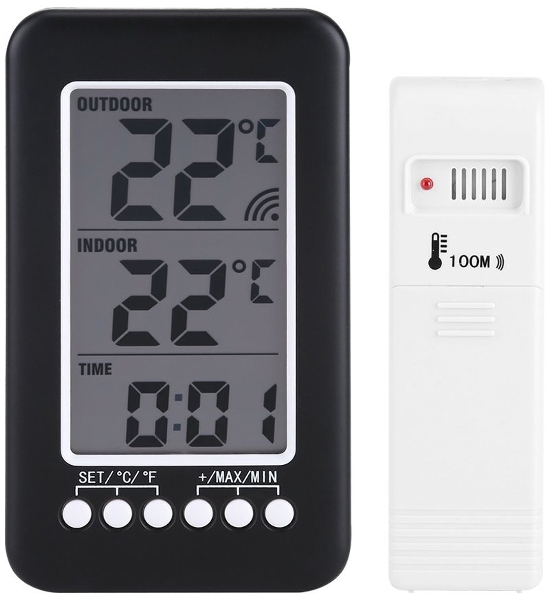 Digitale Thermometer Klok - Zwart - Draadloze Temperatuur Meter voor Binnen en Buiten