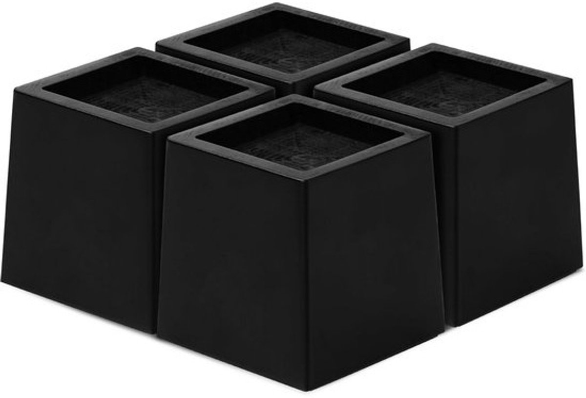 Set van 4 Stevige Houten Meubelverhogers met Antislip - Zwart, 24 cm Hoog