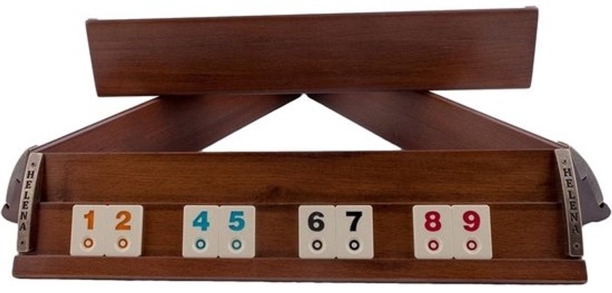 Luxe Rummikub Set Hout met 4 Standaards en Melamine Stenen - Inclusief Opbergtas