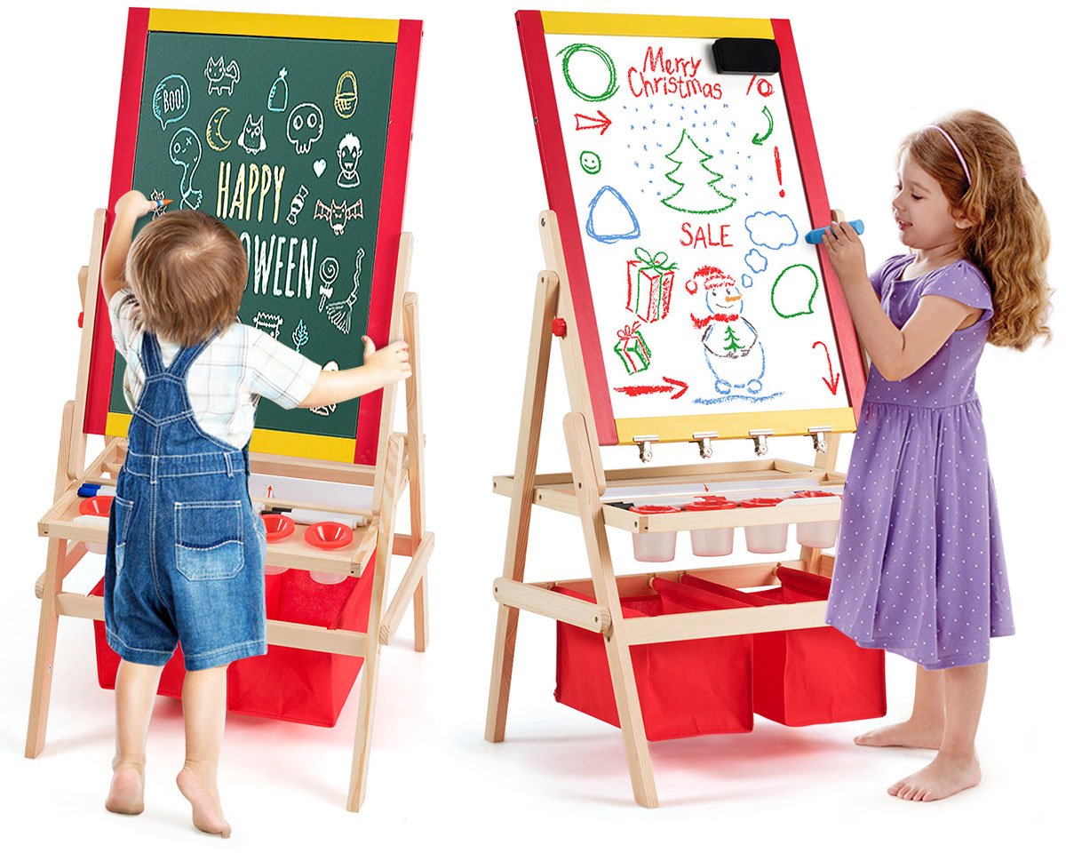SureDeal® - Boekenkast - Kinderezel Kinderschoolbord Dubbelzijdig - Schoolbord - 52,5x51,5x106,5 cm - Veelkleurig