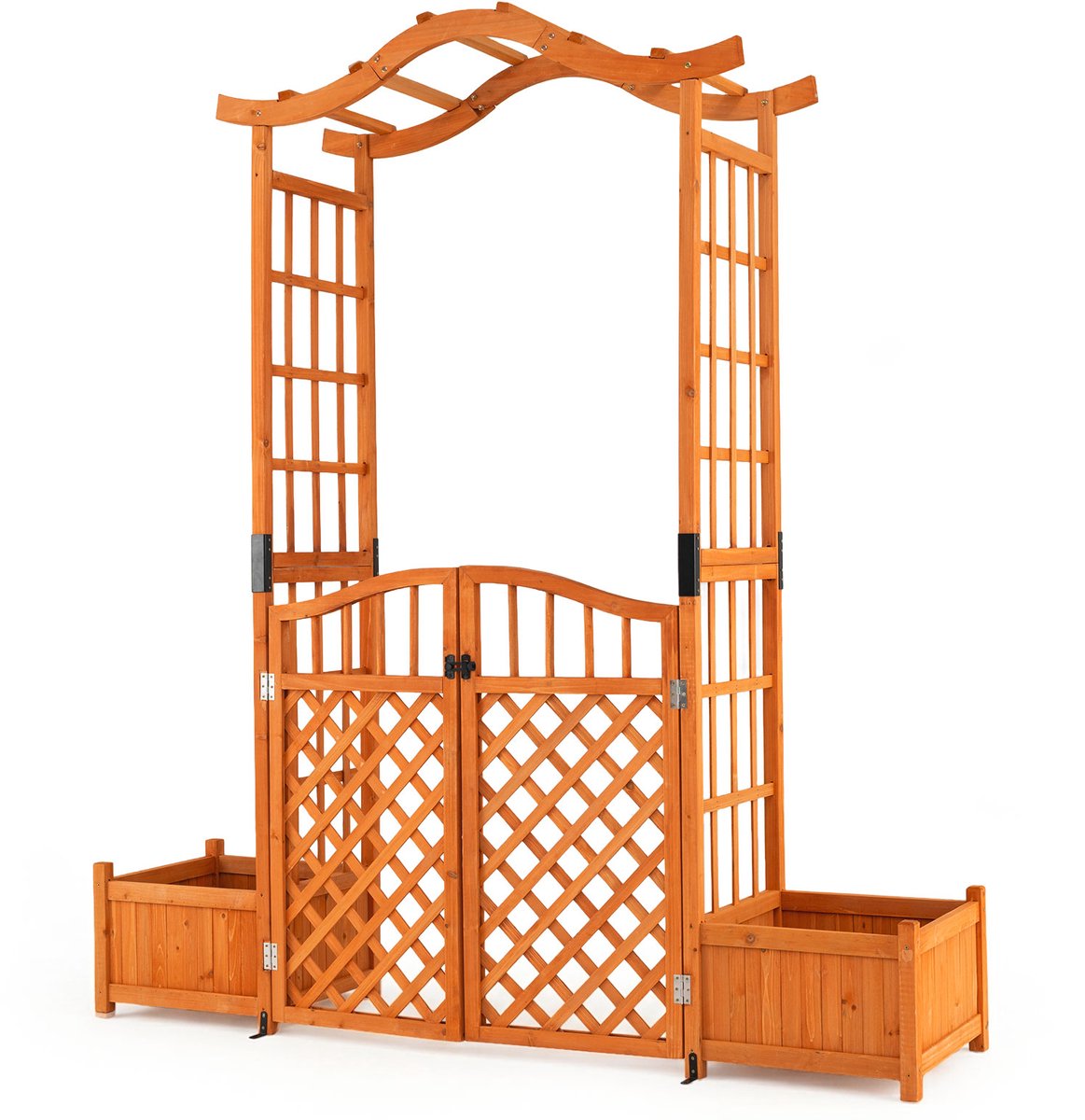 SureDeal® - Plantenbak - Rozenboog - Plantenbakken Bloemenboog Dennenhout - Klimrek - Afsluitbaar - 185x18x210 cm - Koffiebruin