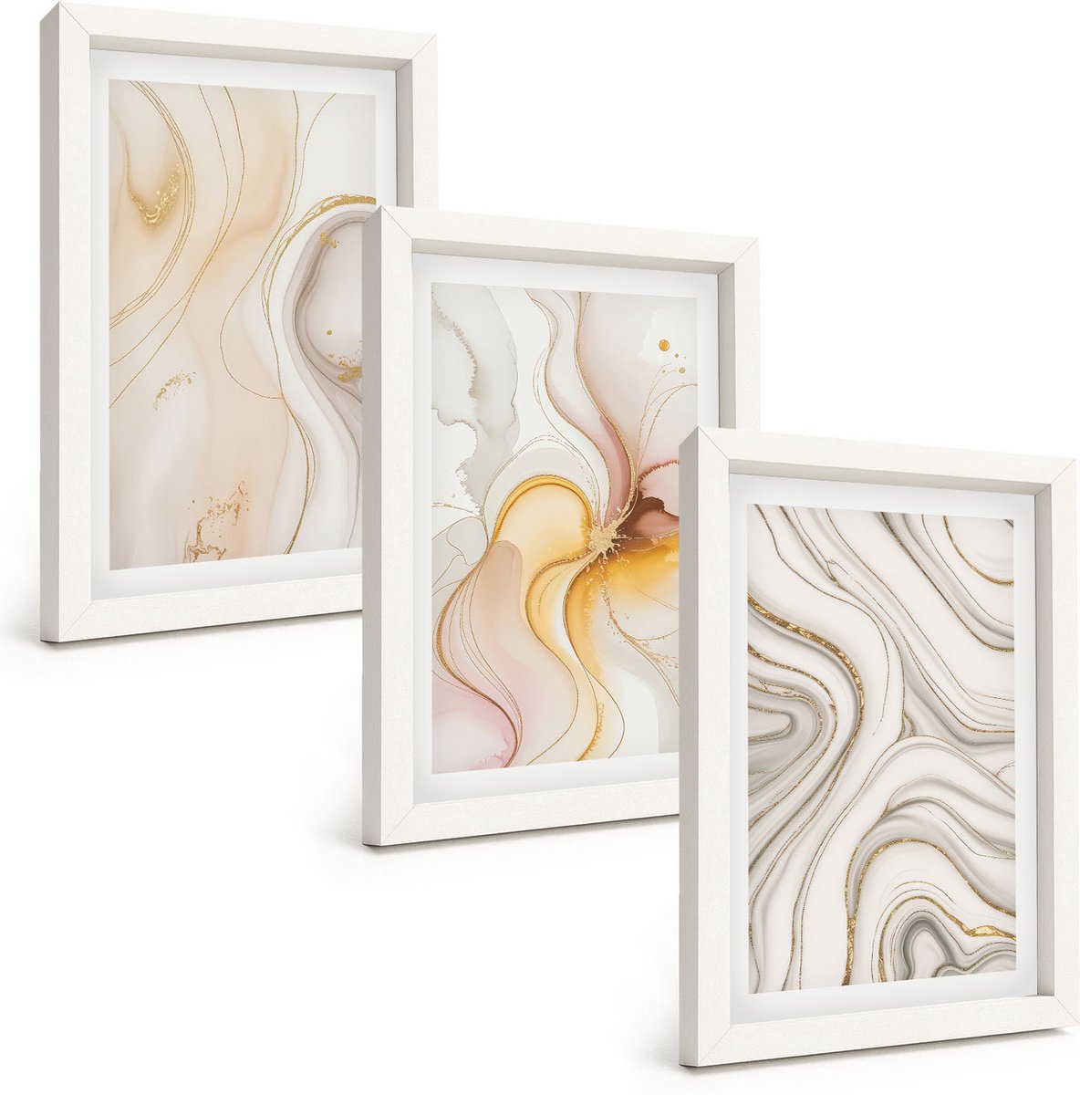 Wallfluent 3-Delige Schilderij Set - Abstracte Warme Patronen, Elegante Motieven - 20 x 30 - Wanddecoratie - Schilderijen Set - Interieur