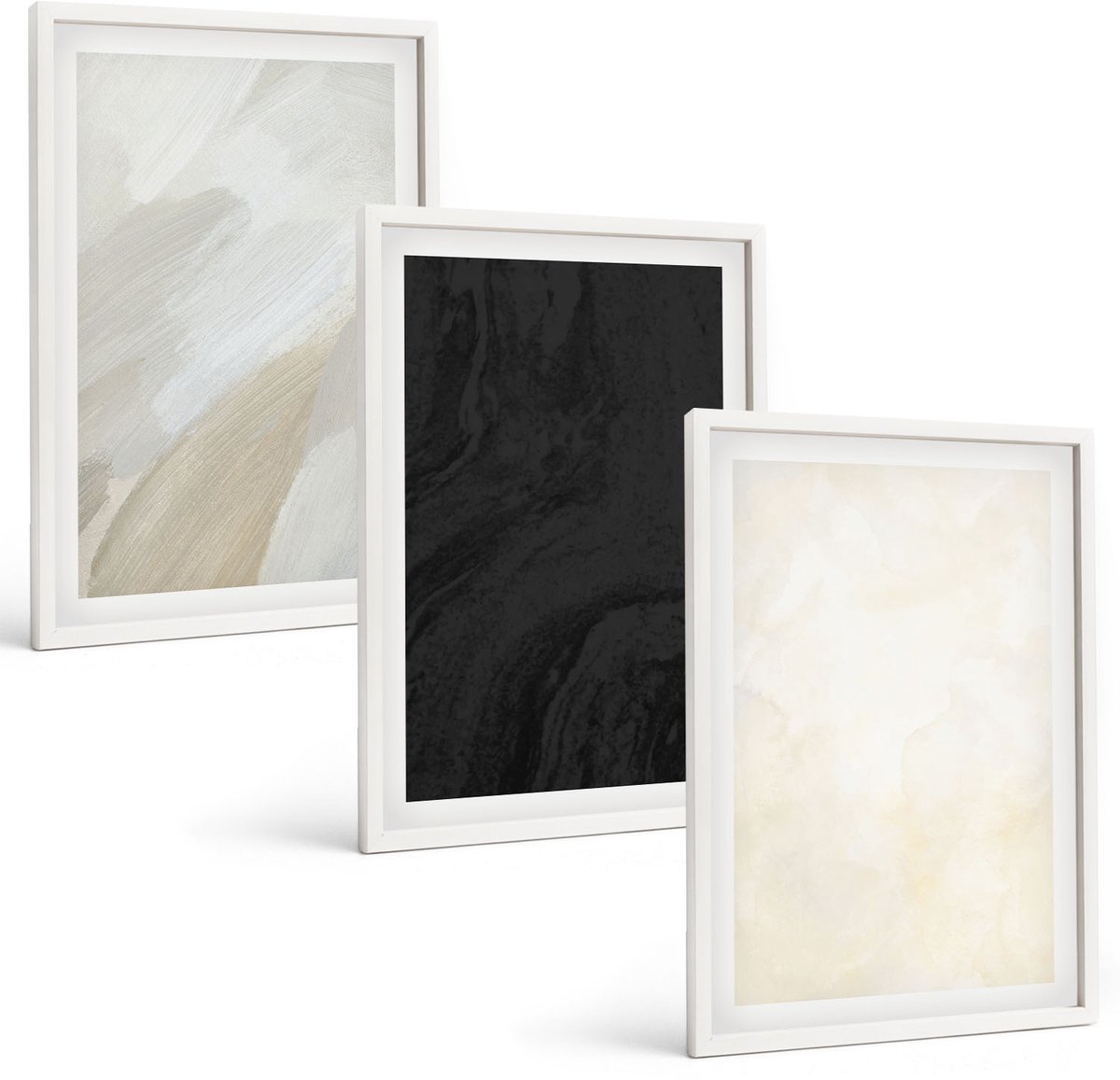 Wallfluent 3-Delige Schilderij Set - Structuren In Verschillende Tinten Minimalisme - 40 x 60 - Stijlvolle Wanddecoratie - Interieur - Woonkamer Decoratie