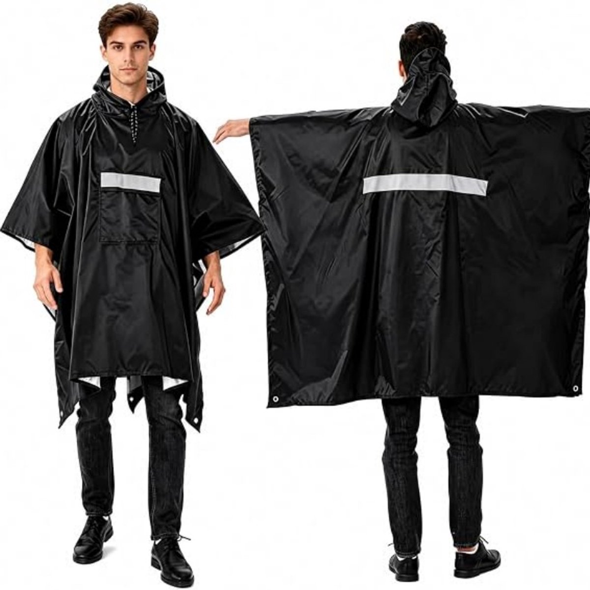 YAGXIG Waterdichte regenponcho voor volwassenen - Lichtgewicht - Herbruikbaar - Regenjas - Geschikt voor wandelen, kamperen, fietsen, reizen en buitenactiviteiten - Zwart - One size fits all