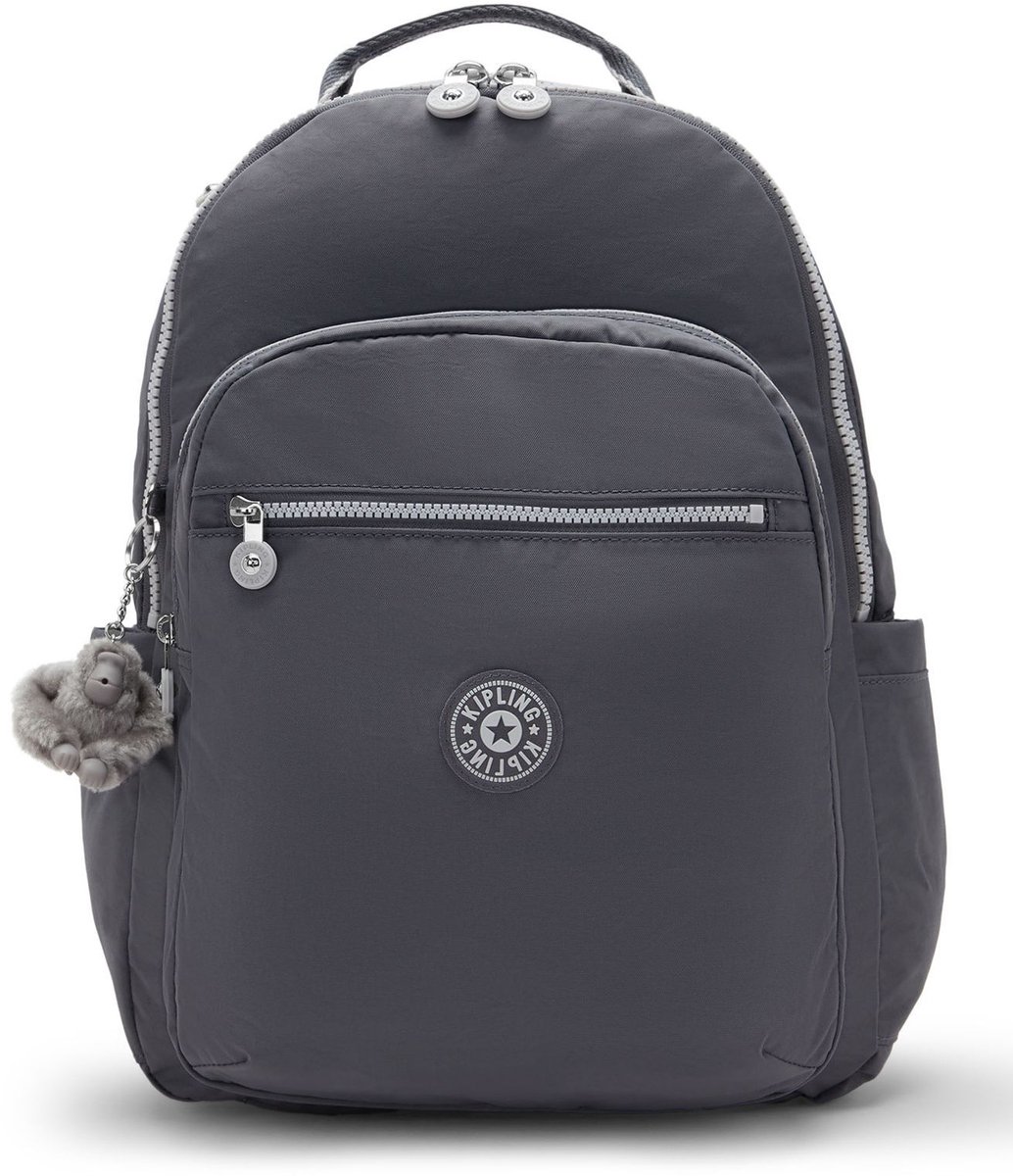 kipling rugzak met laptopvak Seoul Backpack 27L Moonlit Grey grijs