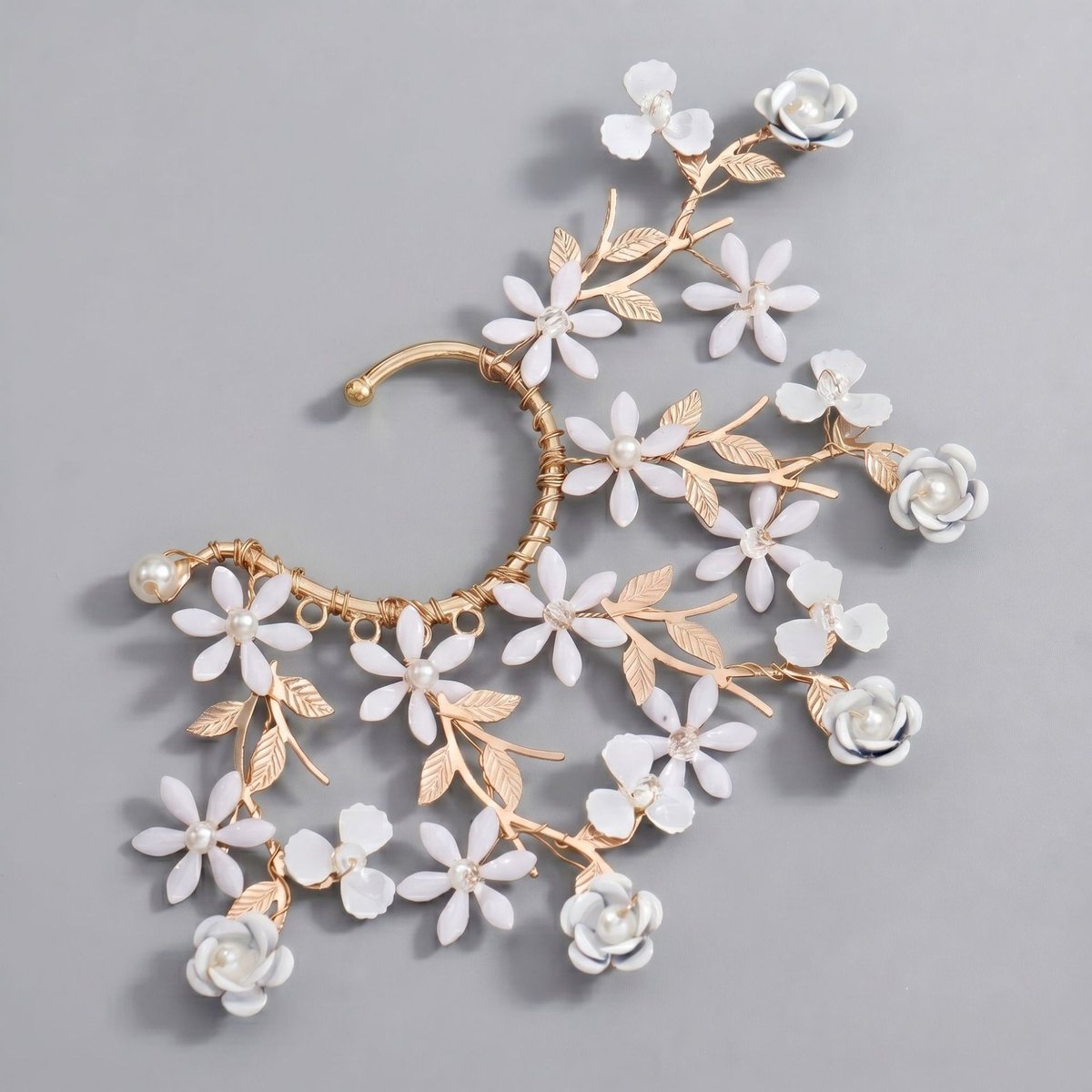 Elfen Oor Cuff, Handgemaakte Bloem Blad Oorversiering, Zonder piercing oorhaak voor bruiloft en fotoshoot，Gouden bloemvormige oorbelhaakjes voor feestjes