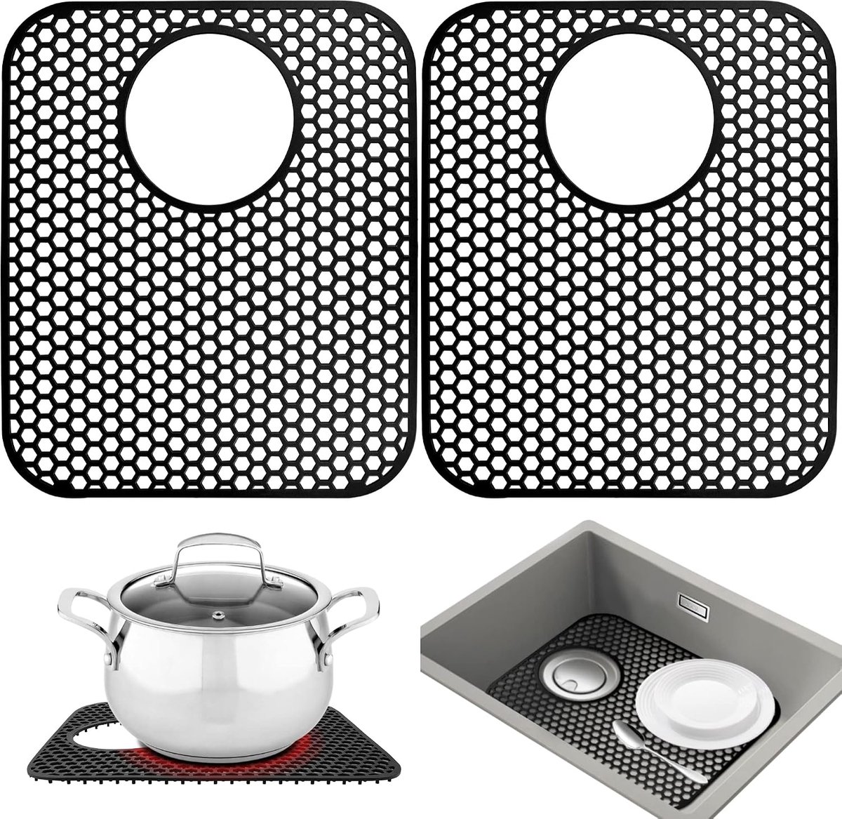 2 stuks - Wasbak Matje - Rechthoekig - Siliconen - 35 x 30 cm - Voor 40 x 50 cm Wasbak - Zwart