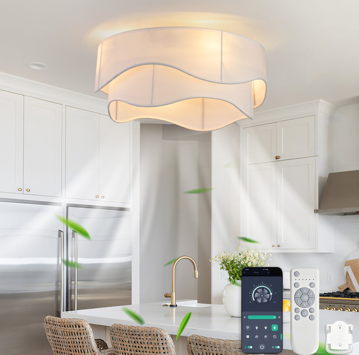 COVREO Plafondventilator met verlichting 50 cm goud wit - ABS bladen - app en afstandsbediening - 6 snelheden