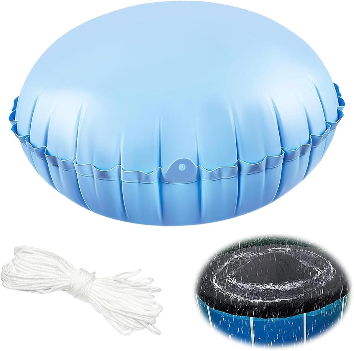 Winterbestendige luchtkussen 110 x 110 cm met 15 m touw, zwembadafdekking, sterk en duurzaam, voor koude temperaturen, zwembadaccessoires, winterbescherming